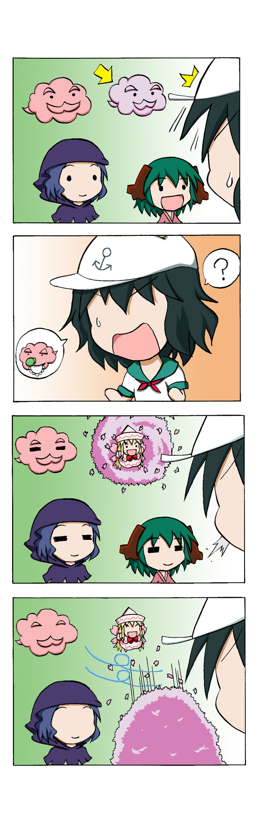 murasa minamitsu, kumoi ichirin, kasodani kyouko, lily white, and unzan (touhou) drawn by rakugaki-biyori