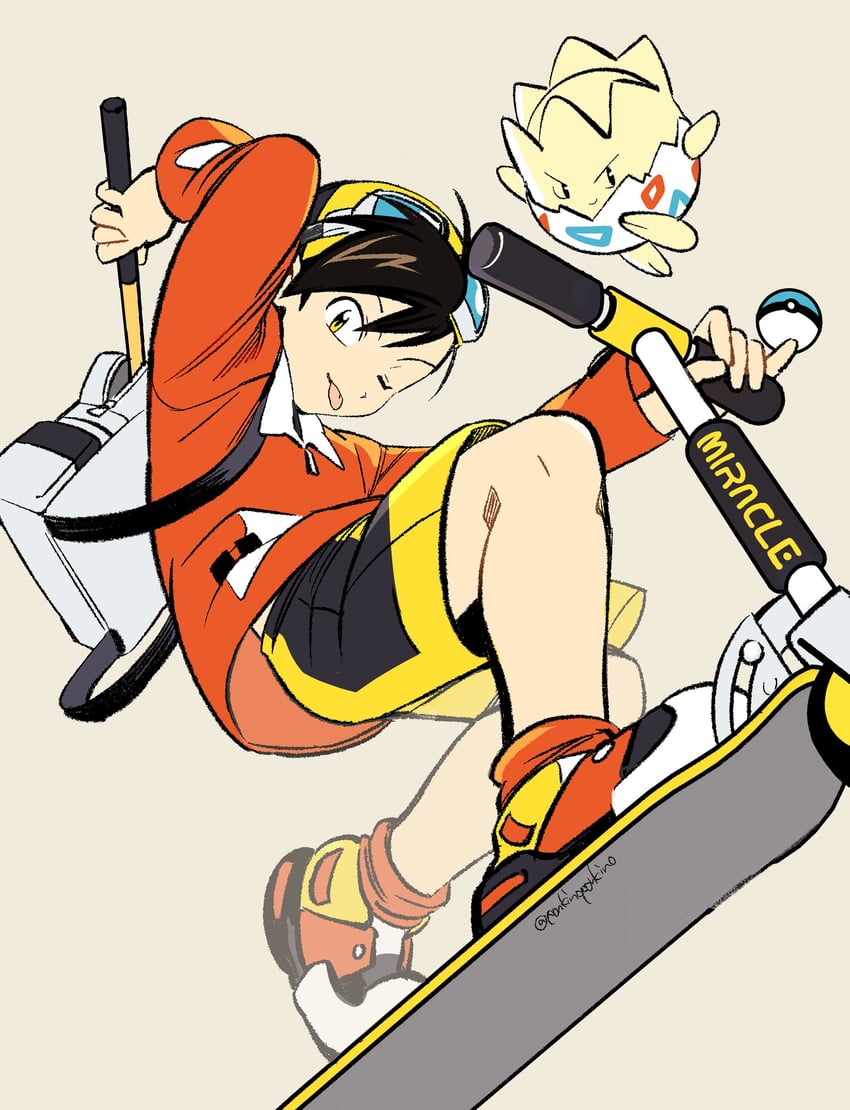 ethan and togepi (pokemon and 1 more) drawn by ponkinoponkino