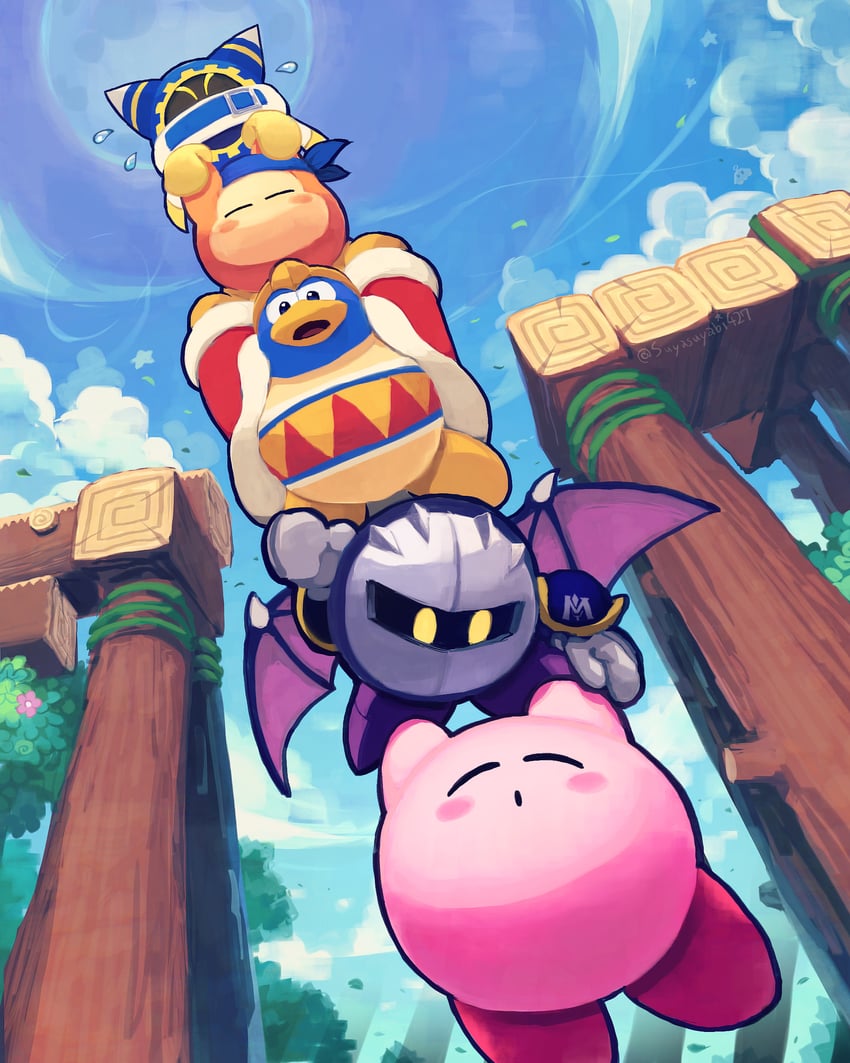 kirby, meta knight, king dedede, magolor, bandana waddle dee, and 1 more (kirby and 1 more) drawn by suyasuyabi