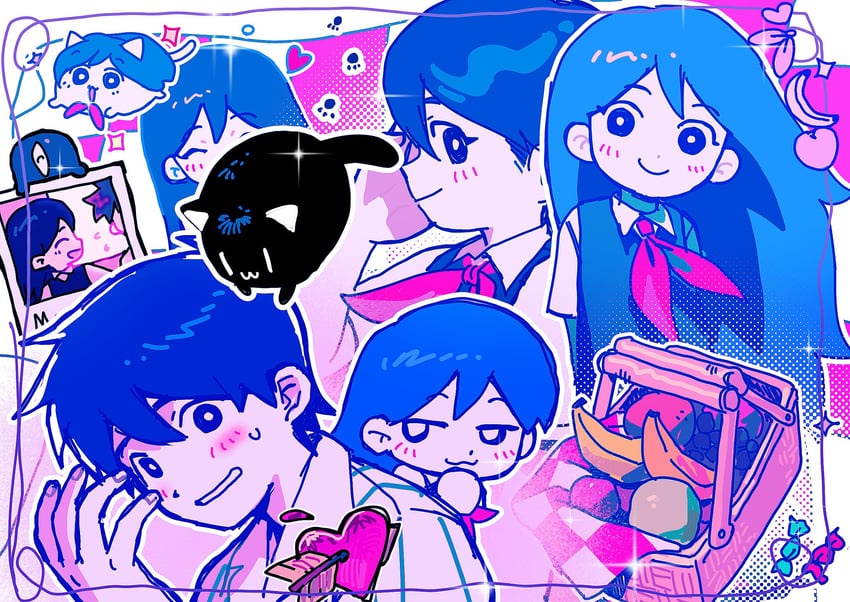 mari, hero, something, and mewo (omori) drawn by ba_wu90665