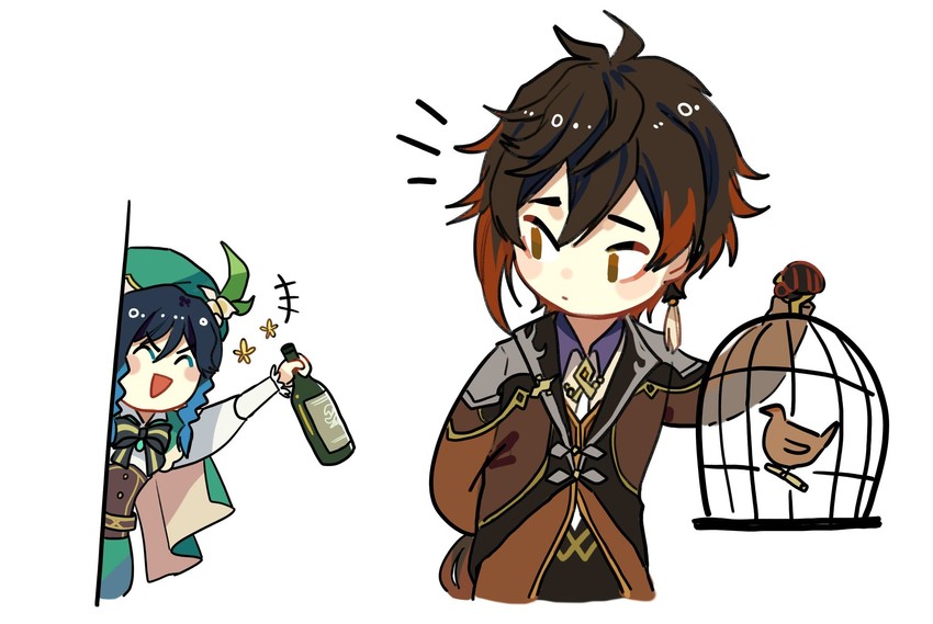 zhongli and venti (genshin impact) drawn by guang_ying_ying_ying_ying_ying