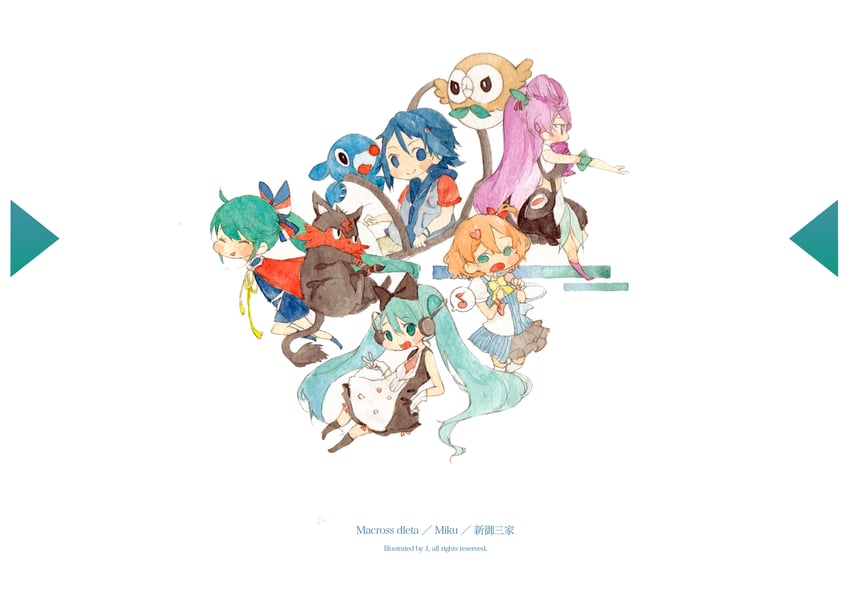 hatsune miku, rowlet, magical mirai miku, popplio, litten, and 3 more (pokemon and 4 more) drawn by jimmy's_painting