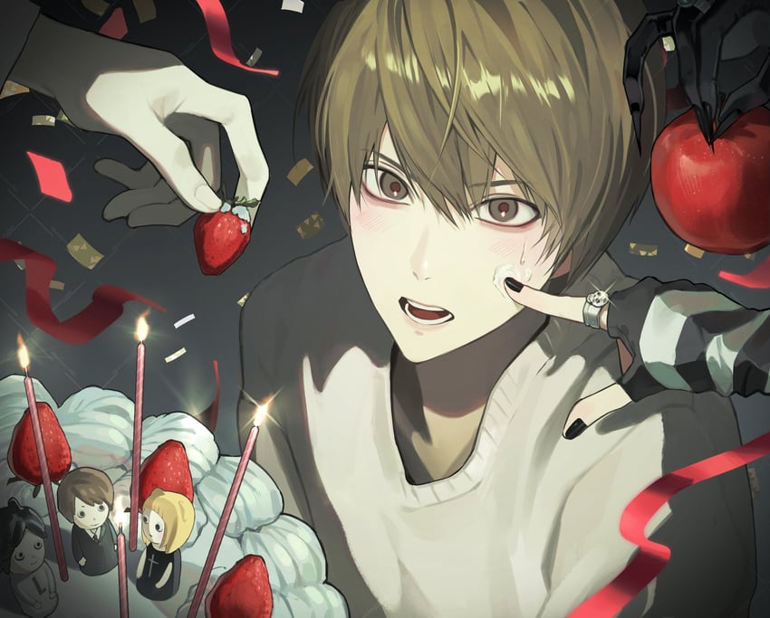 yagami light, l, amane misa, and ryuk (death note) drawn by eoseo88
