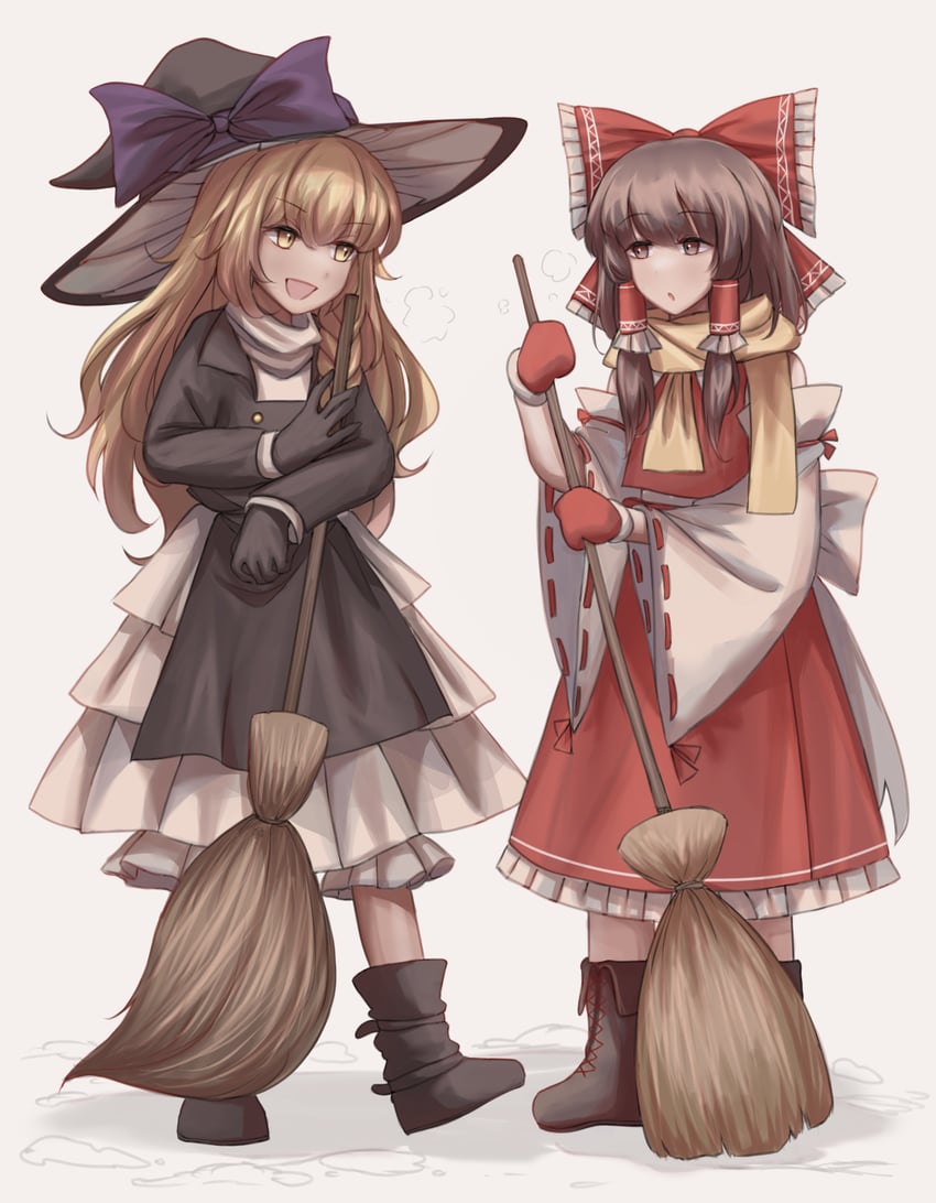 hakurei reimu and kirisame marisa (touhou and 1 more) drawn by there2007