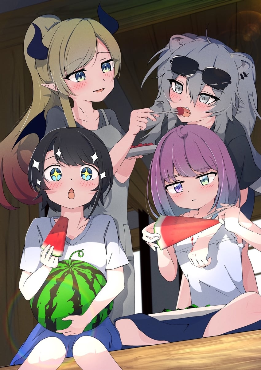 oozora subaru, shishiro botan, himemori luna, and yuzuki choco (hololive) drawn by hoppe0419
