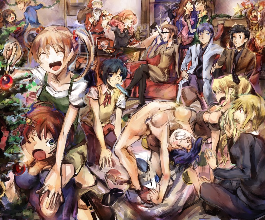 ikezawa hanako, satou lilly, tezuka rin, ibarazaki emi, hakamichi shizune, and 11 more (katawa shoujo and 1 more) drawn by moekki