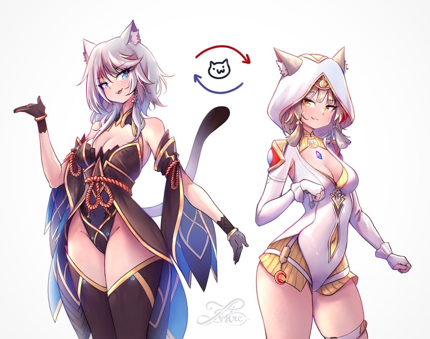 nia and cipher (honkai and 3 more) drawn by lustercool