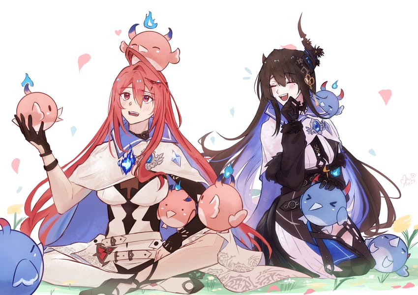 nerissa ravencroft, elizabeth rose bloodflame, and jailbird (hololive and 2 more) drawn by paw_chie