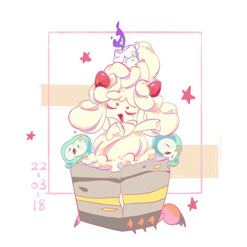 litwick, alcremie, solosis, and crustle (pokemon) drawn by squirrel_quill