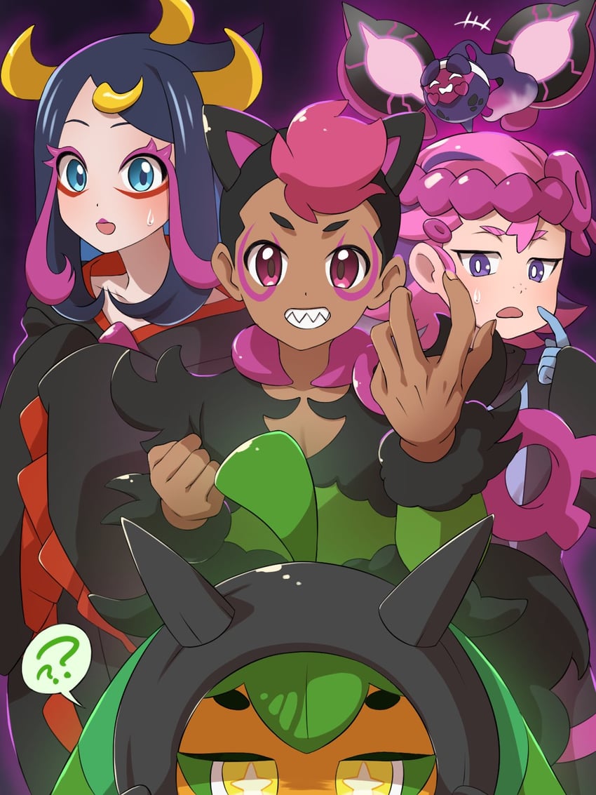 liko, dot, ogerpon, roy, pecharunt, and 3 more (pokemon and 1 more) drawn by amedamaneko