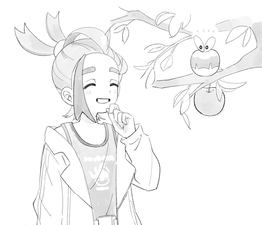 kieran and applin (pokemon and 1 more) drawn by nuno_(huroooo)