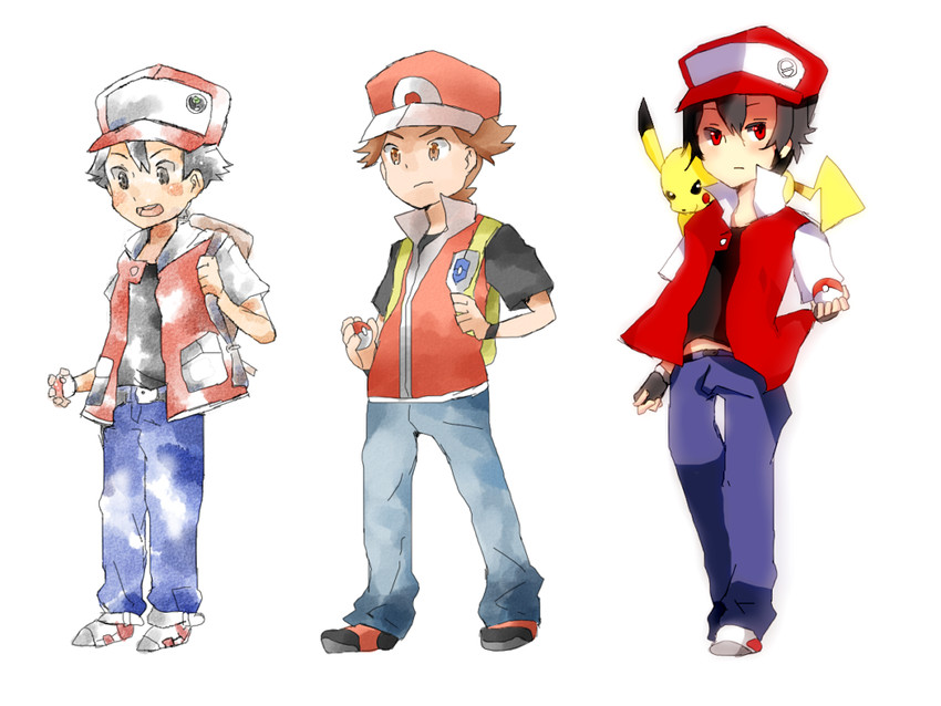 pikachu and red (pokemon and 2 more) drawn by aitaki