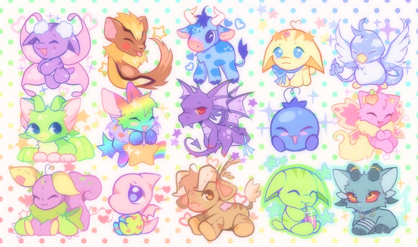 xweetok, cybunny, shoyru, kacheek, usul, and 7 more (neopets) drawn by neogeopet
