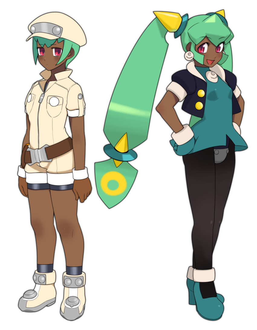 tron bonne, roll caskett, yuna, and sera (mega man and 2 more) drawn by okunin