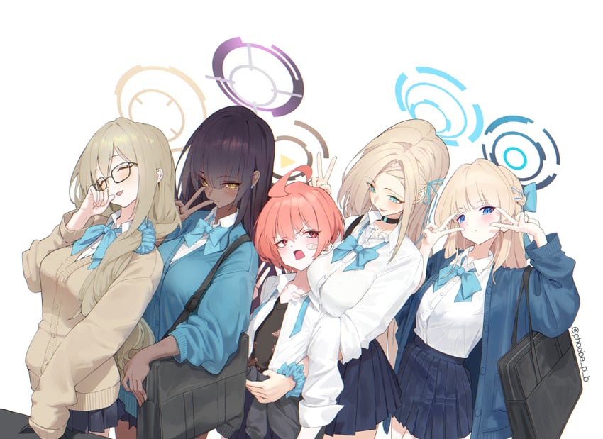 asuna, toki, karin, neru, and akane (blue archive) drawn by phoebe_(user_vvpf4584)