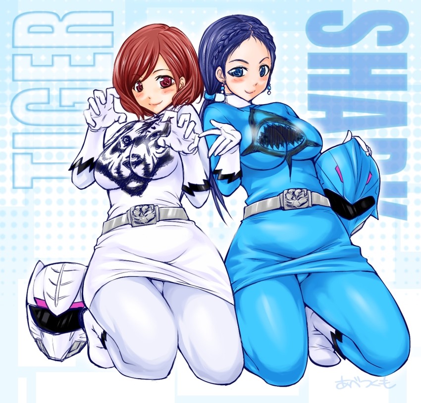 amu, sera, zyuoh tiger, and zyuoh shark (super sentai and 1 more) drawn by abe_tsukumo