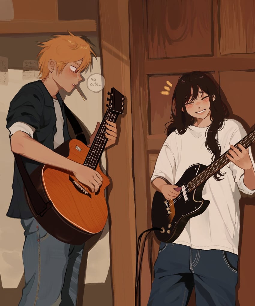 denji and mitaka asa (chainsaw man) drawn by ms._tsu