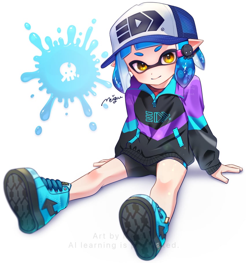inkling player character and inkling girl (splatoon) drawn by meiguu