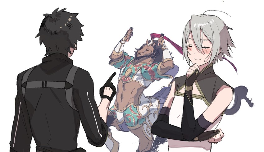 fujimaru ritsuka, prince of lan ling, and red hare (fate and 1 more) drawn by azarashi_ball