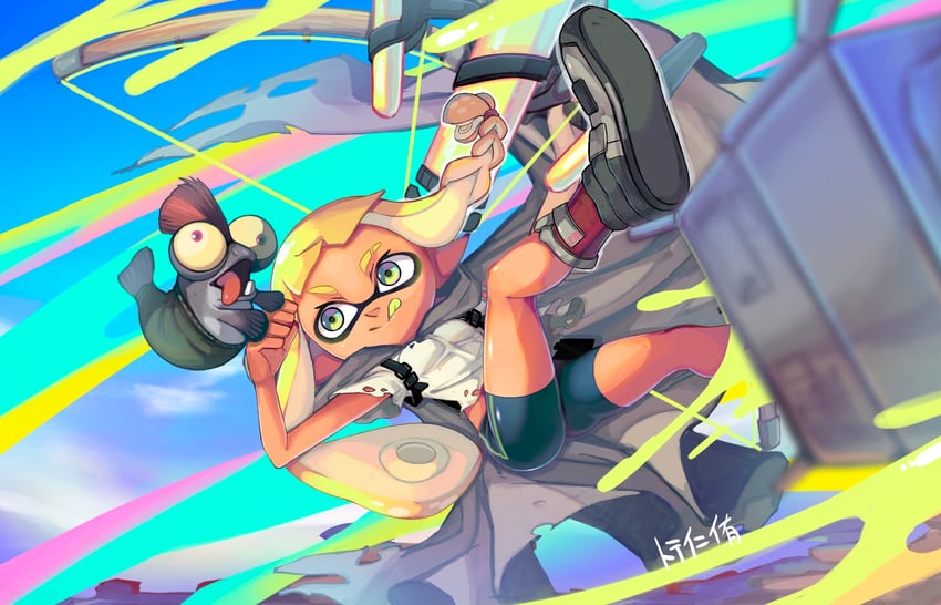 inkling player character, inkling girl, and veronika (splatoon and 1 more) drawn by minamidena
