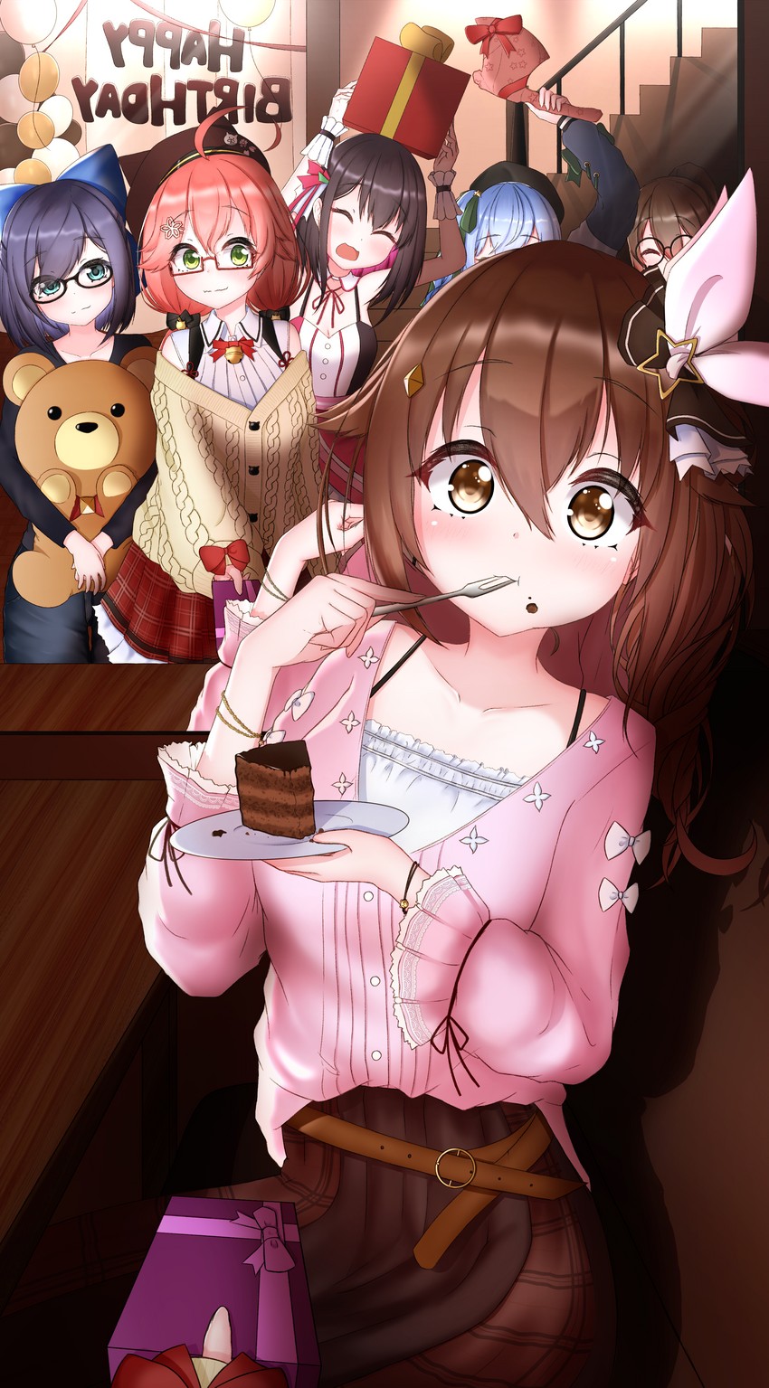 hoshimachi suisei, sakura miko, tokino sora, roboco-san, a-chan, and 2 more (hololive) drawn by shiori_(pixiv11239358)