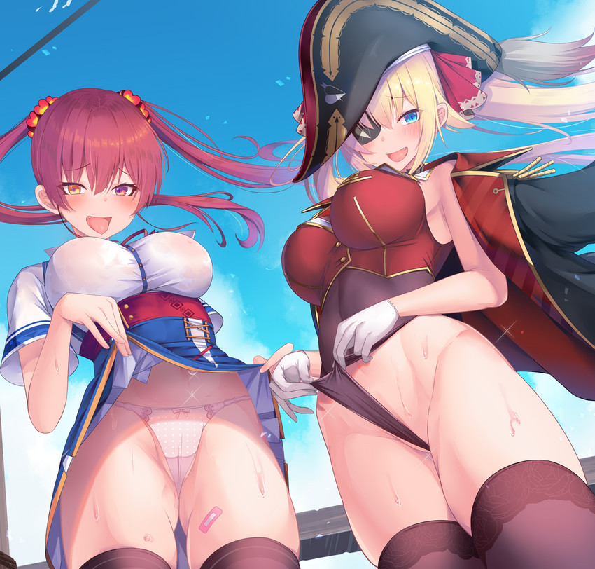 houshou marine and akai haato (hololive) drawn by yoshiheihe