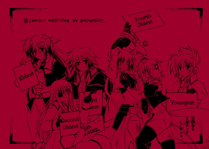 subaru nakajima, ginga nakajima, cinque, nove, wendi, and 1 more (lyrical nanoha and 1 more) drawn by sakazaki_akira