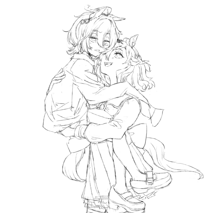 agnes tachyon and jungle pocket (umamusume) drawn by rogro_hakaosita