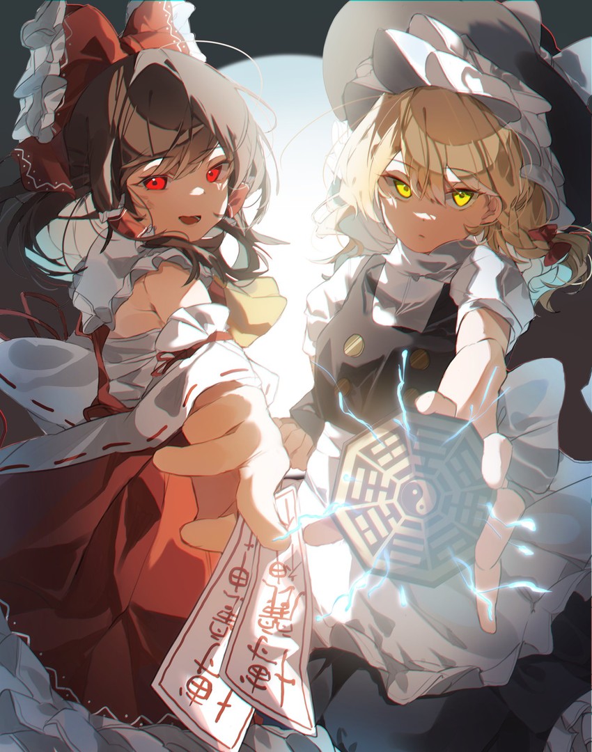 hakurei reimu and kirisame marisa (touhou) drawn by higa_(gominami)