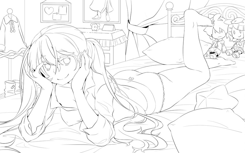 hatsune miku, kagamine rin, and kagamine len (vocaloid) drawn by shirane_koitsu