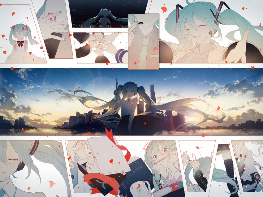 hatsune miku, kagamine rin, kagamine len, megurine luka, kaito, and 2 more (vocaloid) drawn by rella