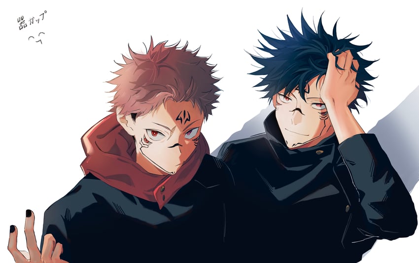 itadori yuuji, fushiguro megumi, and ryoumen sukuna (jujutsu kaisen) drawn by kuroru_(a549830819)