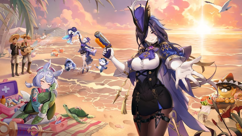 furina, clorinde, sigewinne, guoba, surintendante chevalmarin, and 2 more (genshin impact)