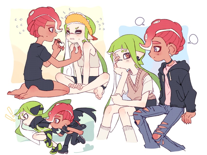 inkling player character, inkling girl, octoling player character, agent 8, octoling boy, and 1 more (splatoon) drawn by suke_81