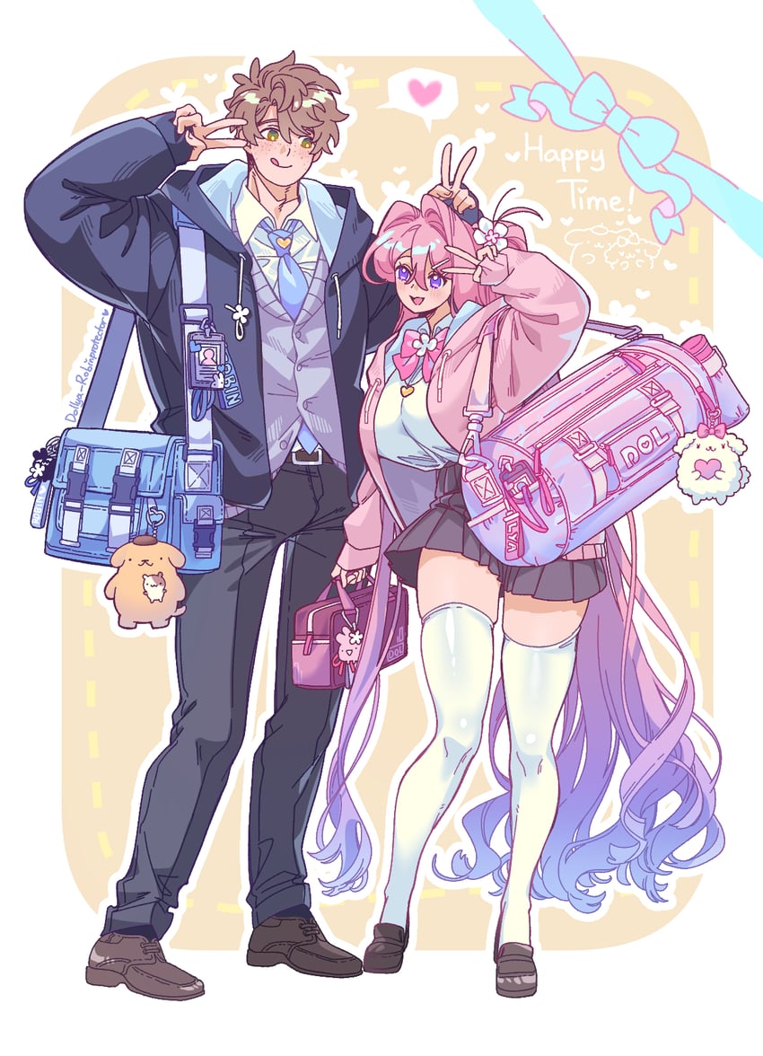 pompompurin, player character, muffin, robin, macaroon, and 1 more (sanrio and 1 more) drawn by dollyadayo