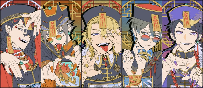 ike eveland, vox akuma, luca kaneshiro, shu yamino, and mysta rias (nijisanji and 1 more) drawn by babyseven_77