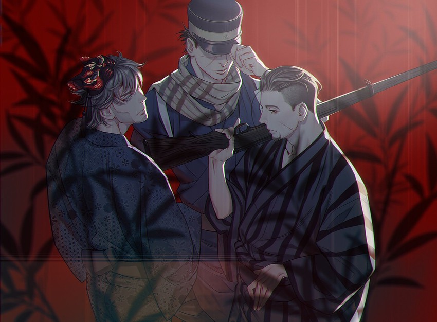 sugimoto saichi, ogata hyakunosuke, and vasily (golden kamuy) drawn by w55674570w