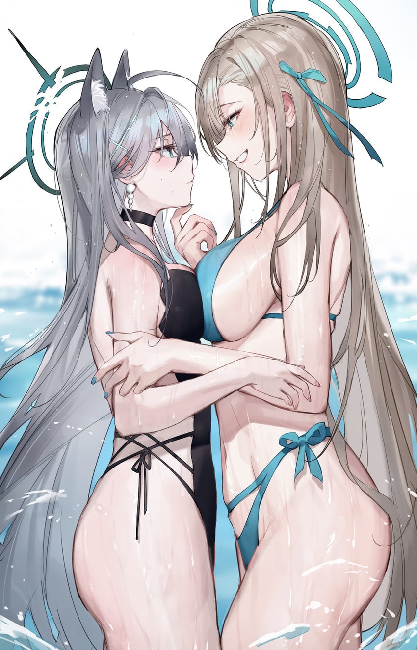 asuna, shiroko, and shiroko terror (blue archive) drawn by qiandaiyiyu