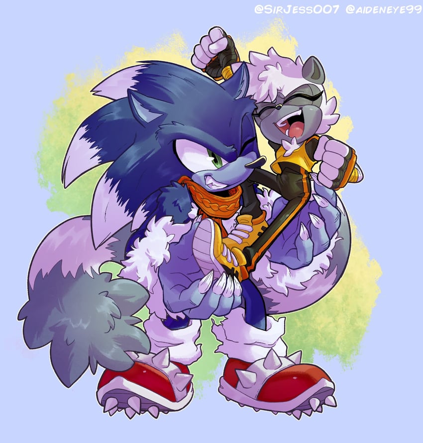 sonic the hedgehog, sonic the werehog, and tangle the lemur (sonic and 1 more) drawn by aideneye99