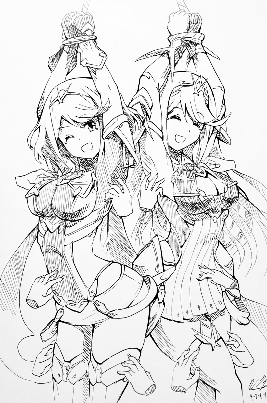 pyra and mythra (xenoblade chronicles and 1 more) drawn by usathroughout