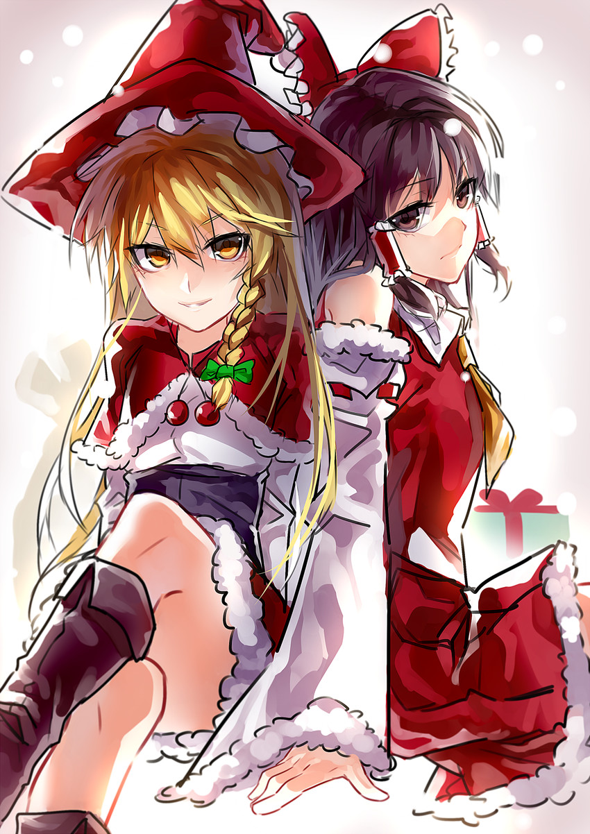 hakurei reimu and kirisame marisa (touhou) drawn by u_u_zan