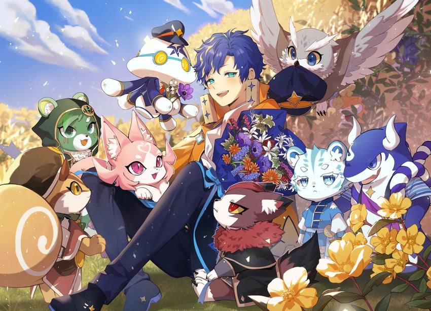 astel leda, poruneu, apolleon, phruity, merck, and 5 more (holostars and 1 more) drawn by isal_(lasi)