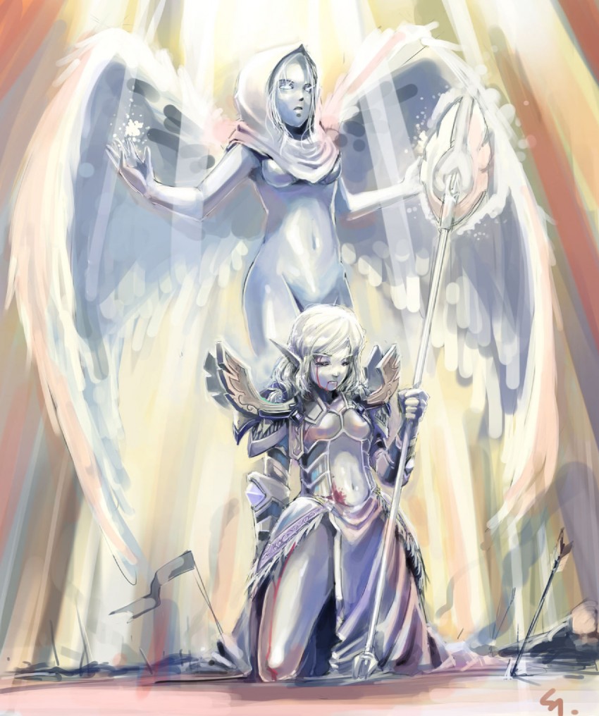 player character and priest (warcraft and 1 more) drawn by blueman