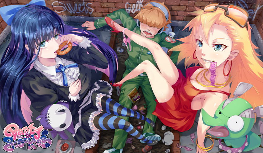 stocking, panty, honekoneko, brief, and chuck (panty & stocking with garterbelt) drawn by hiroaki_(hiropon_pj)