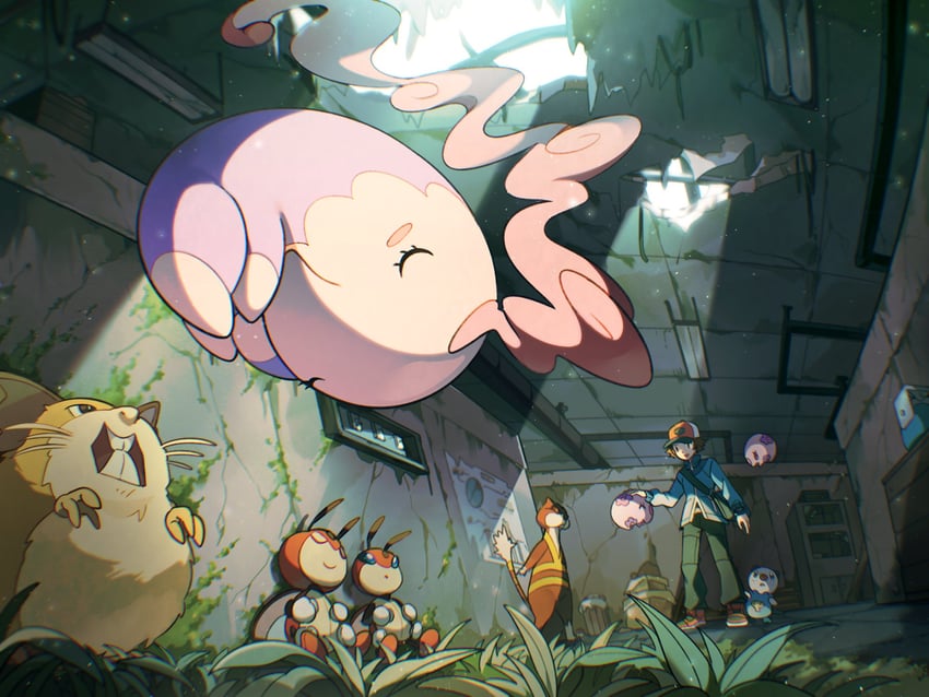 hilbert, oshawott, munna, musharna, raticate, and 2 more (pokemon and 1 more) drawn by selyg15