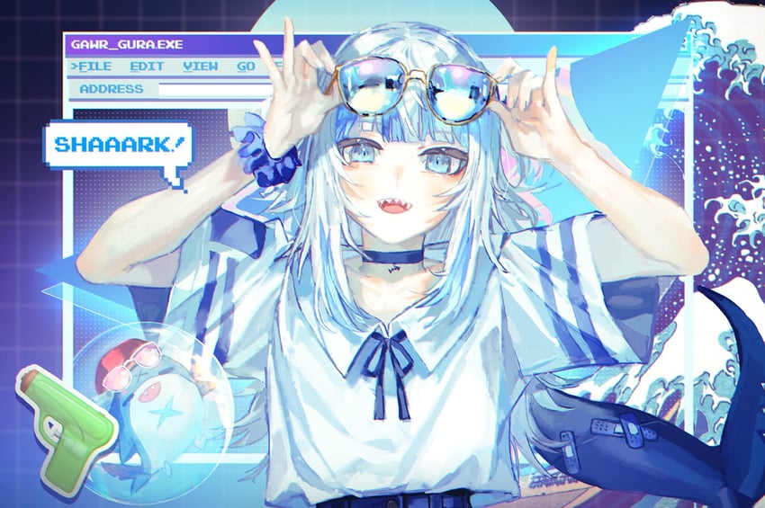 gawr gura and bloop (hololive and 1 more) drawn by quasarcake