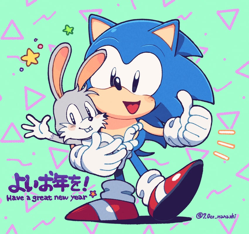 sonic the hedgehog, classic sonic, and pocky (sonic and 1 more) drawn by show_chiku-by