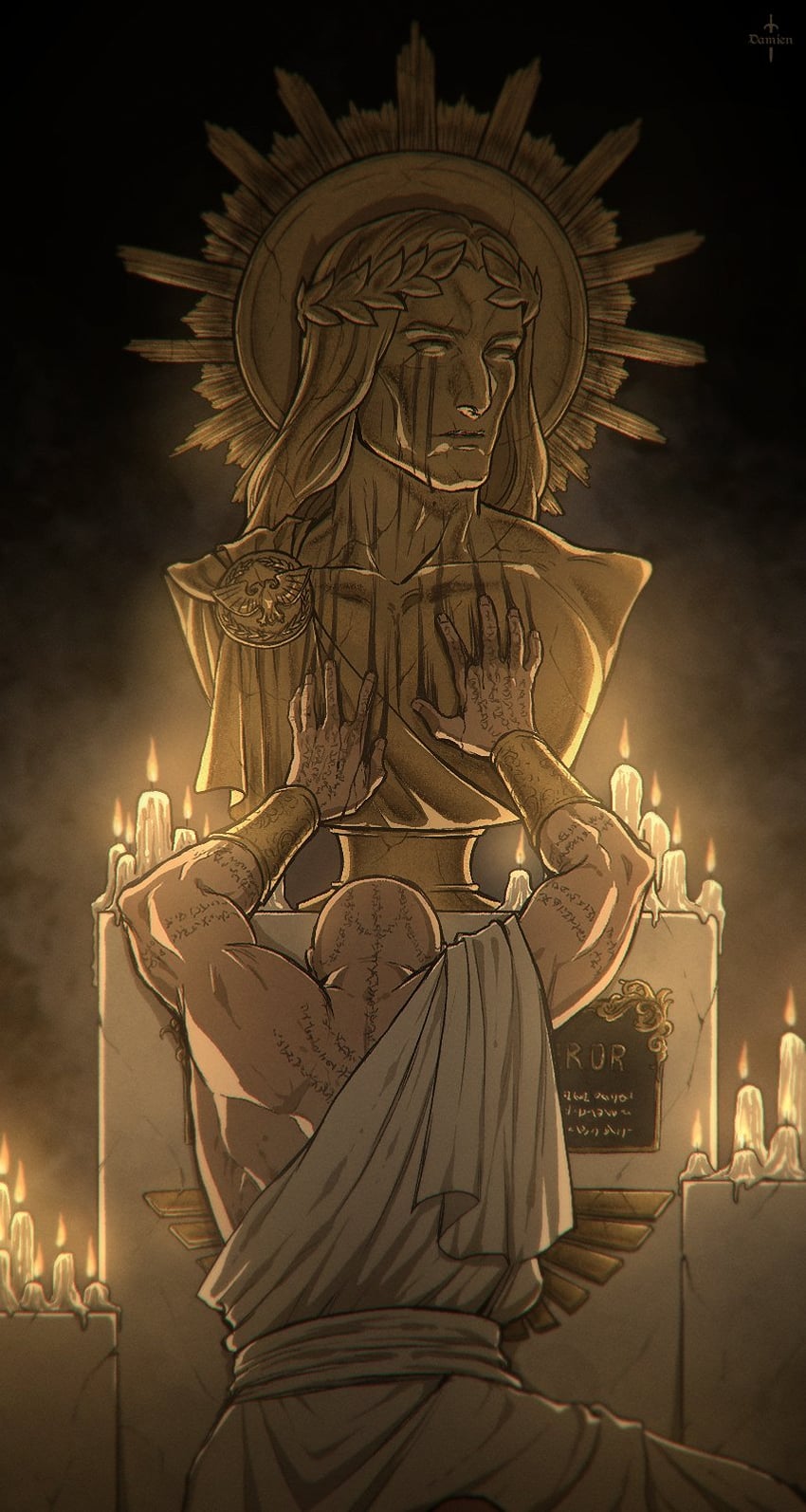 emperor of mankind and lorgar aurelian (warhammer 40k) drawn by damien_v_grimm
