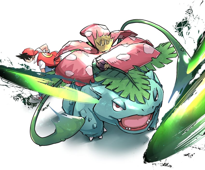 red and venusaur (pokemon and 1 more) drawn by jako_(boke_poke)