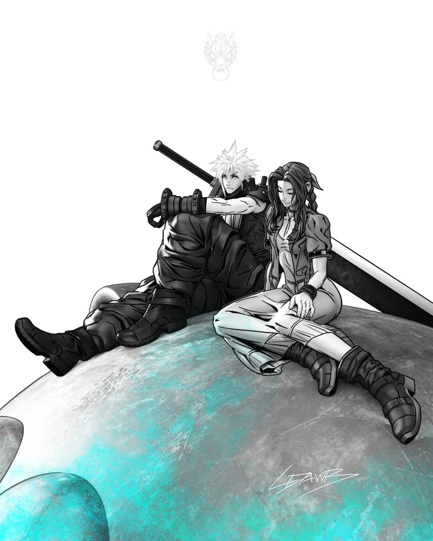 cloud strife and aerith gainsborough (final fantasy and 2 more) drawn by ldawb